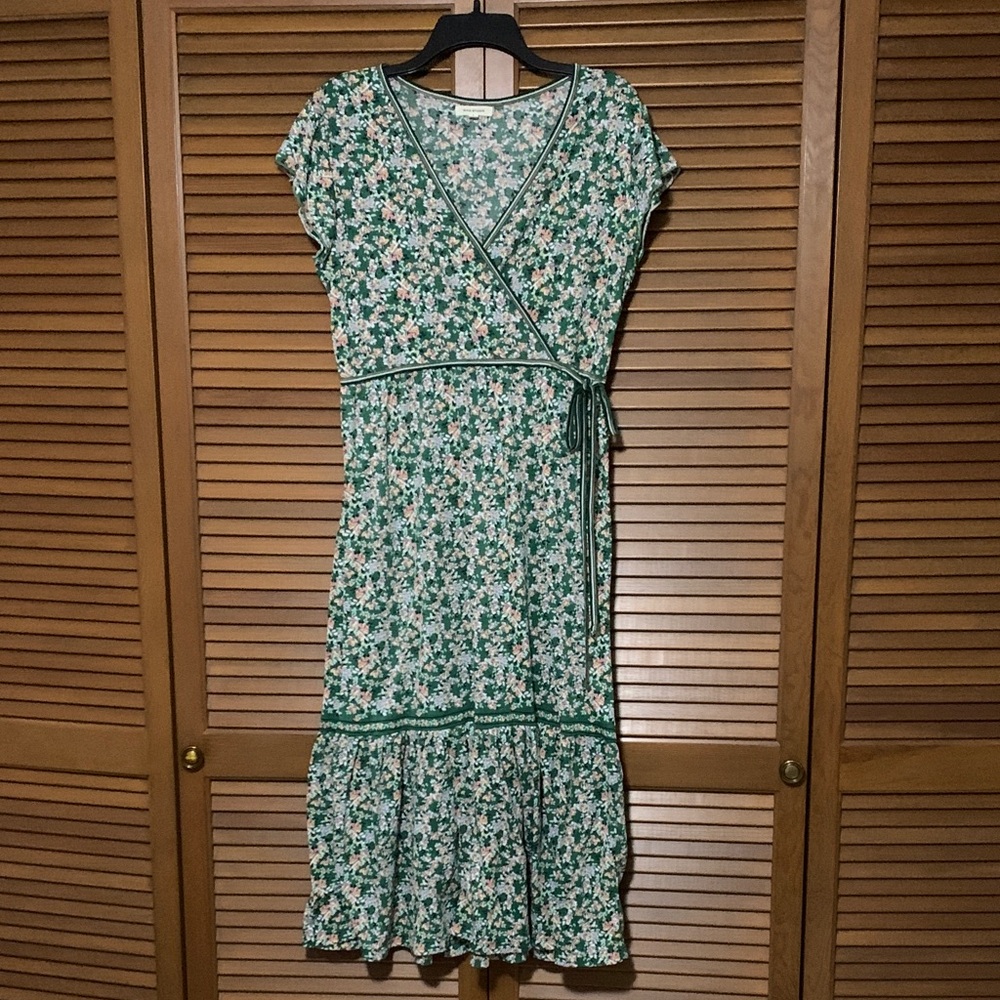 Max Studio Floral Tiered V Neck Maxi Dress Large L